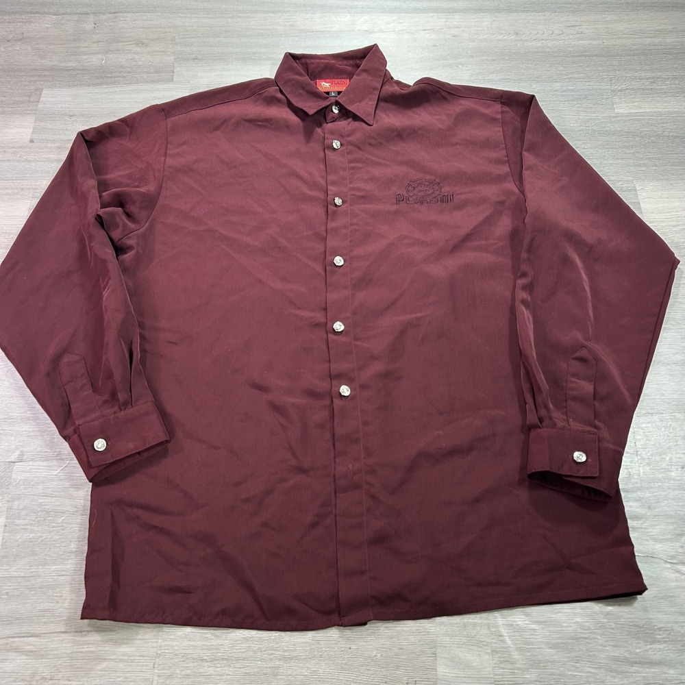 Platini Shirt Mens Large Red Solid Long Sleeve Button Up Studded Embroidered